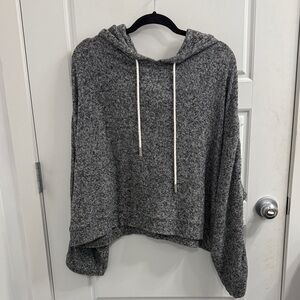 THE KOOPLES Medium Soft Grey Hoodie White Leather Lace Up Detail Sleeves